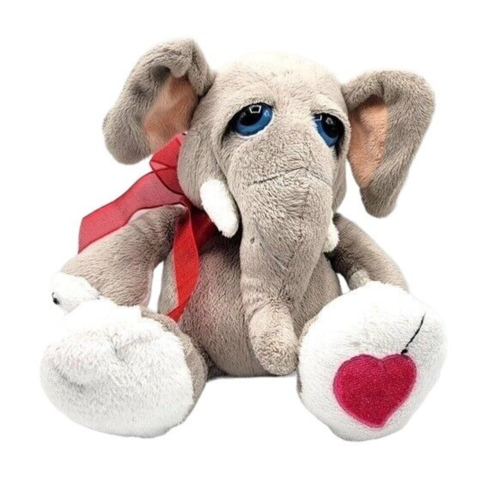 Fine Toy Elephant Plush Gray 12" Heart Love On Foot Red Ribbon Valentine